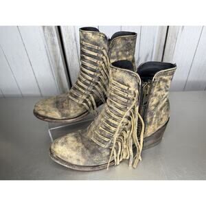 Corral Women's Zipper Fringes Western Leather Boots Brown Cream Size 8.5